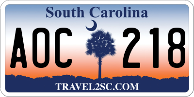 SC license plate AOC218