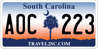 SC license plate AOC223