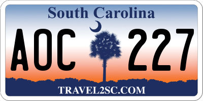 SC license plate AOC227