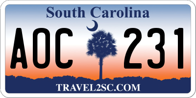 SC license plate AOC231