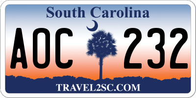 SC license plate AOC232