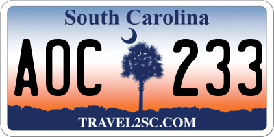 SC license plate AOC233