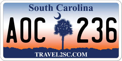 SC license plate AOC236