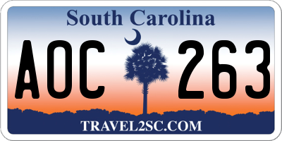 SC license plate AOC263