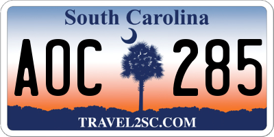 SC license plate AOC285