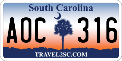 SC license plate AOC316