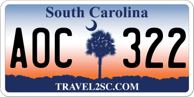 SC license plate AOC322
