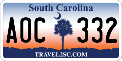 SC license plate AOC332