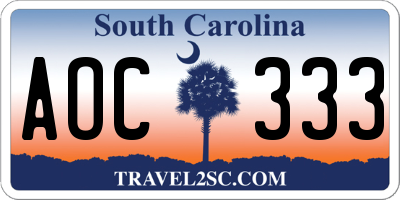SC license plate AOC333