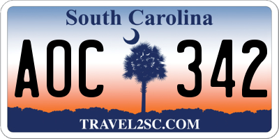 SC license plate AOC342
