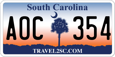 SC license plate AOC354
