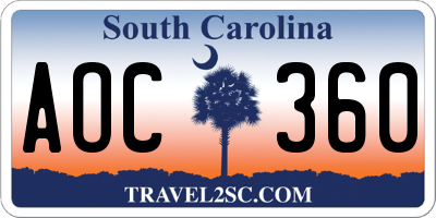 SC license plate AOC360
