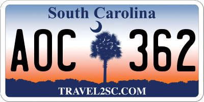 SC license plate AOC362