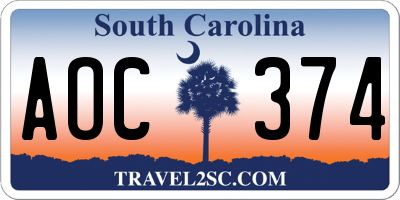SC license plate AOC374