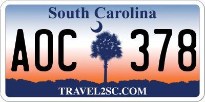 SC license plate AOC378