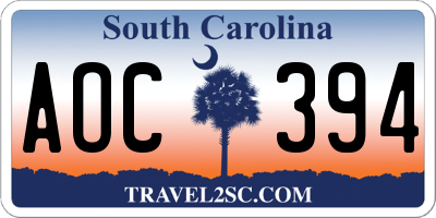 SC license plate AOC394