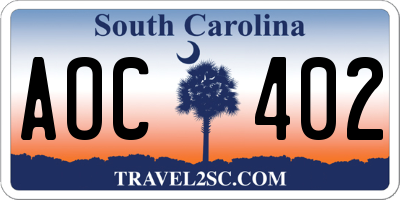 SC license plate AOC402