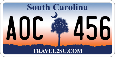 SC license plate AOC456