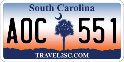 SC license plate AOC551
