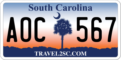 SC license plate AOC567