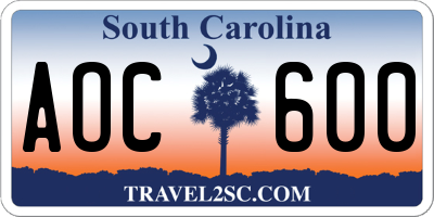SC license plate AOC600