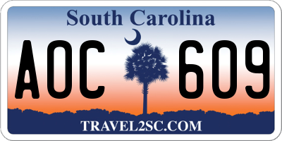 SC license plate AOC609