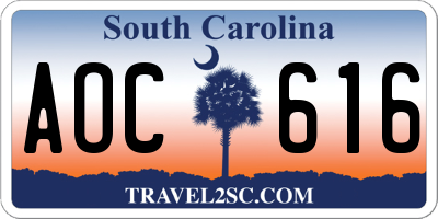 SC license plate AOC616