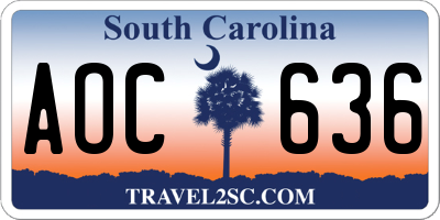 SC license plate AOC636