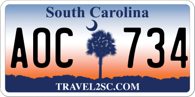 SC license plate AOC734