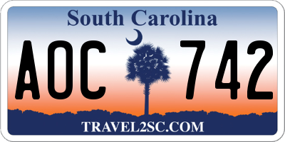 SC license plate AOC742
