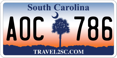 SC license plate AOC786