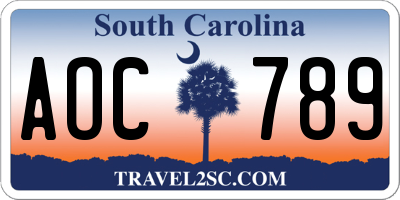 SC license plate AOC789