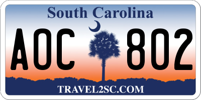 SC license plate AOC802