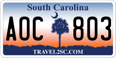 SC license plate AOC803