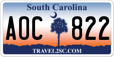 SC license plate AOC822