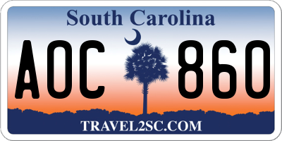 SC license plate AOC860