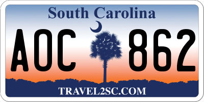 SC license plate AOC862
