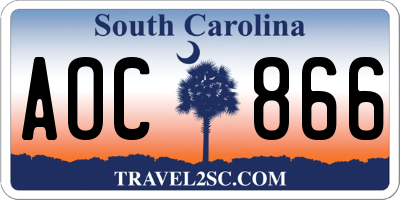 SC license plate AOC866