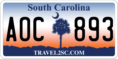SC license plate AOC893