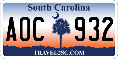 SC license plate AOC932