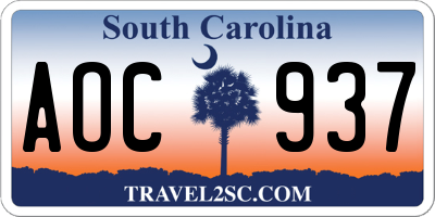 SC license plate AOC937