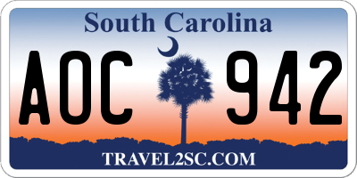 SC license plate AOC942