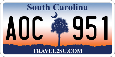 SC license plate AOC951