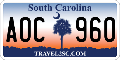 SC license plate AOC960