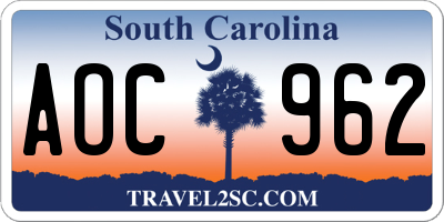 SC license plate AOC962