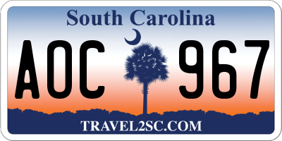 SC license plate AOC967