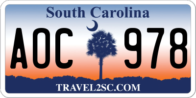 SC license plate AOC978