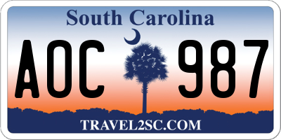 SC license plate AOC987