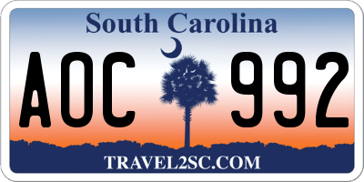 SC license plate AOC992