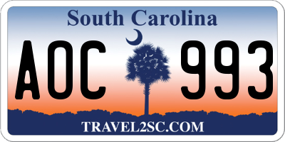 SC license plate AOC993